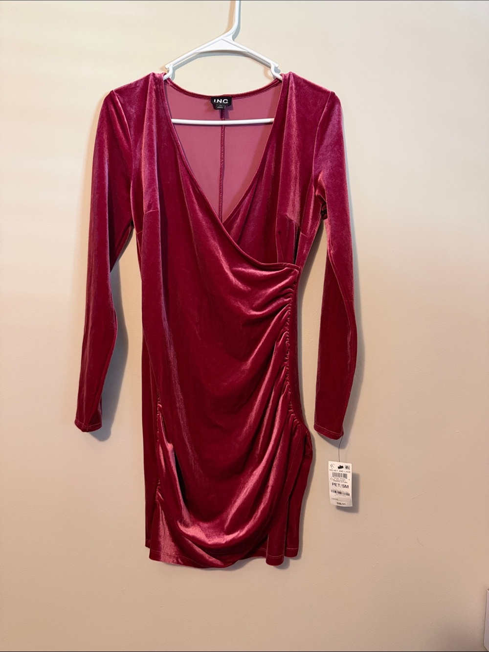 INC International Concepts Stretchy Velvet Wrap-Style crimson autumn size PS
